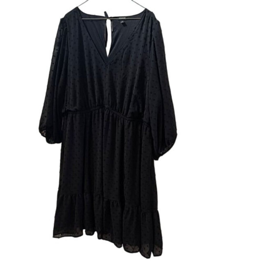 Torrid Black Swiss Dot Tiered Midi Dress Size 3 With Keyhole Back & Sheer Sleeve